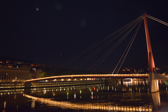Night-time bridge in Lyon, France